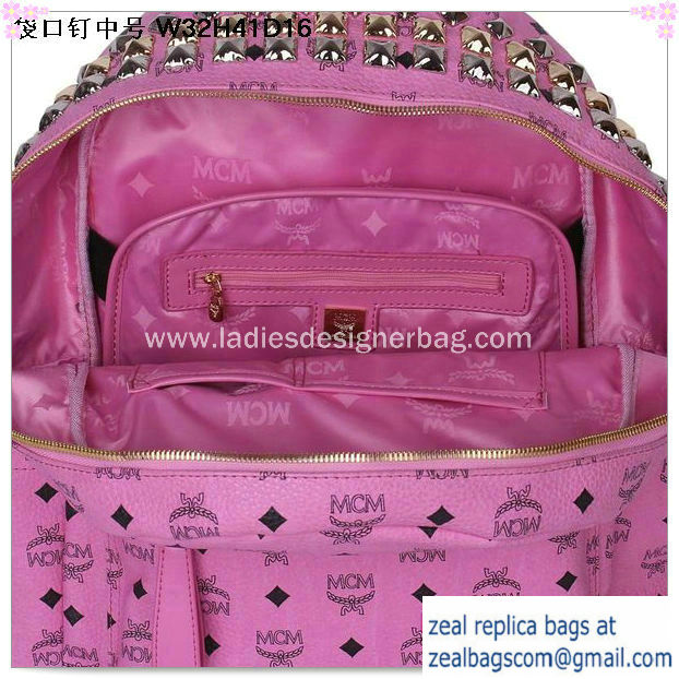 High Quality Replica MCM Medium Top Studs Backpack MC4232 Rosy - Click Image to Close